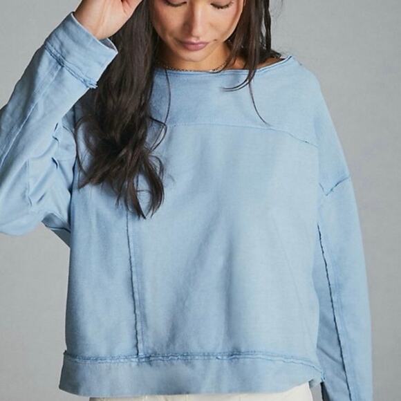 Pilcro Ina seamed cotton pullover SKY size S - Picture 2 of 12